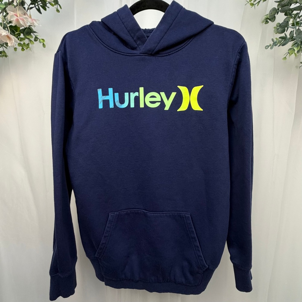 Hurley Boys Navy Blue Graphic Logo Pullover Hoodie Sweatshirt Size 18/20